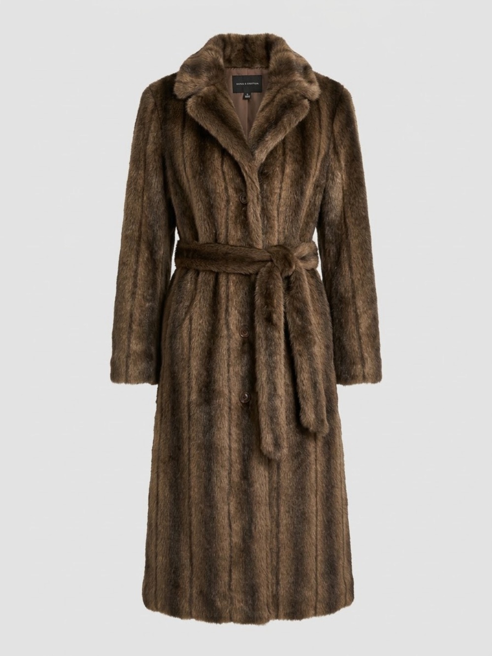Moda International Brown Faux-Fur Belted Long Trench Coat Small/Medium